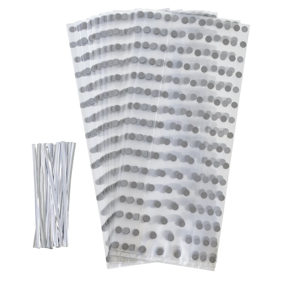 12 Packs: 25 ct. (300 total) Silver & Clear Cello Bag Kit by Celebrate It