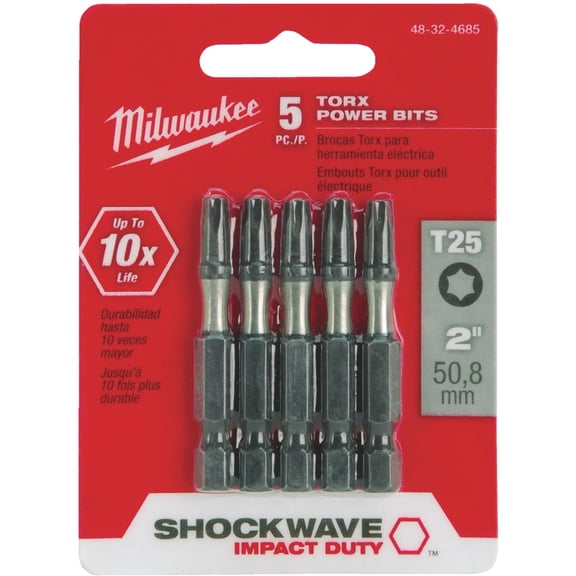 MILWAUKEE ELEC TOOL 5PK 2" T25 Torx Bit 48-32-4685