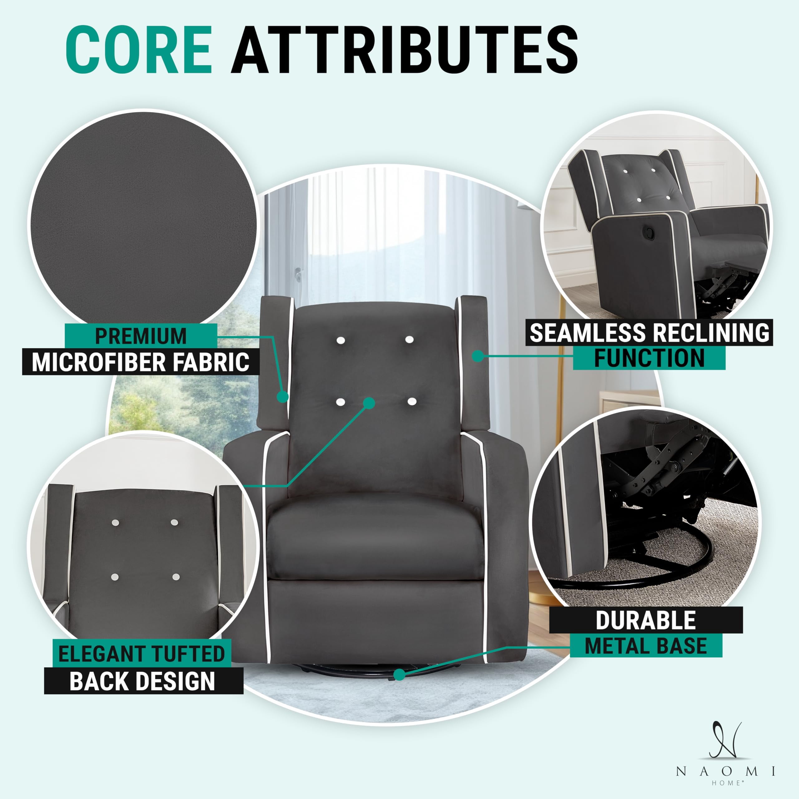 Relax and Bond with Your Baby in Style – Odelia 360° Swivel Glider Rocker Recliner for Nursery and Maternity | Plush Cushions, Gentle Rocking Motion, Soft Microfiber Upholstery - Gray