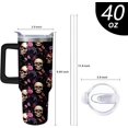 thumbnail image 3 of Skull Tumbler with Handle and Straw,40 oz Skeleton Rose Butterfly Stainless Steel Insulated Cup with Lid and Straw,Goth Travel Coffee Mug Water Bottle,Birthday Halloween Mothers Day Gifts for Women, 3 of 7