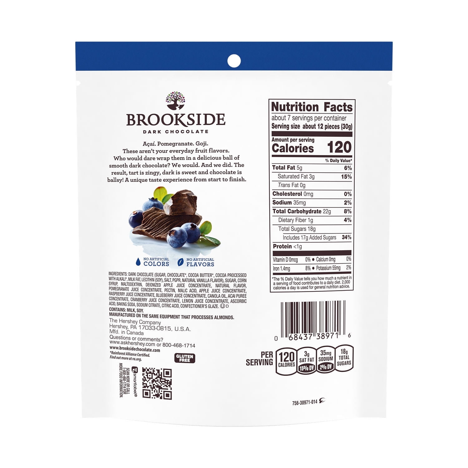 Brookside Dark Chocolate Acai and Blueberry Flavored, 7 Oz Bag (Pack of 2).