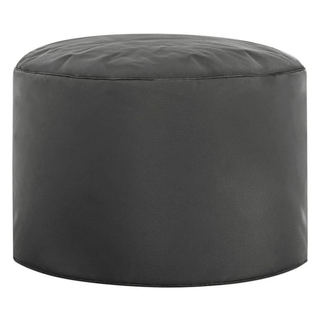 Gouchee Home Dotcom Brava Ottoman Pouf in ash, a round 20-inch diameter by 12-inch high bean bag footstool made with water-repellent Oxford fabric and filled with high-density polystyrene beads, shown front-facing with smooth fabric and neat stitching, ideal for extra seating, footrest, or casual side table in living or kids' rooms.