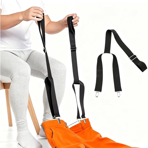 2-Pack Dressing Aid Clips for Pants – One-Hand Pants Assist Tool for Elderly, Disabled & Post-Surgery – Adjustable 26"-41" Metal Clip with Nylon Strap