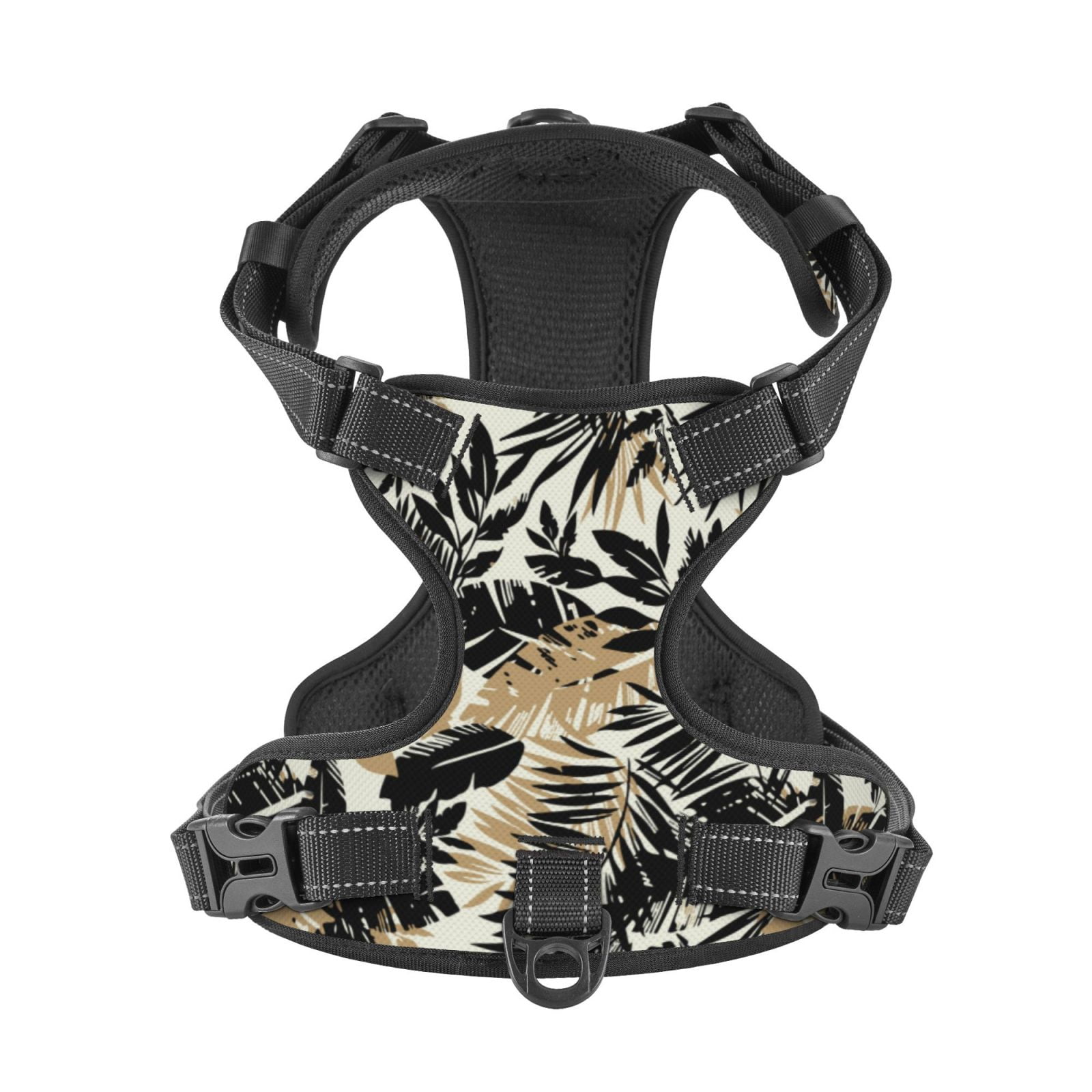 Kdxio Black Palm Leaves Print No Pull Dog Harness Adjustable Reflective Oxford Easy Control Medium Large Dog Harness for Training and Everyday-Large