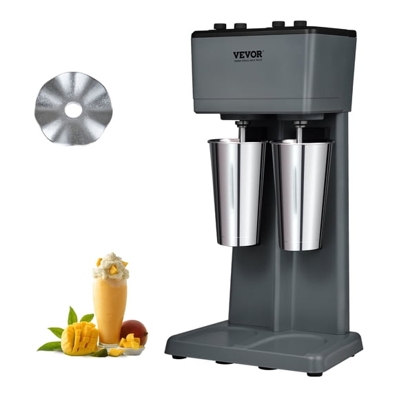 VEVOR Milkshake Machine, 375W x 2 Milkshake Maker Mixer, Dual Head Drink Mixer Blender Machine, 3-Speed Milkshake Blender with 2 x 820ml Stainless Steel Cup for Commercial