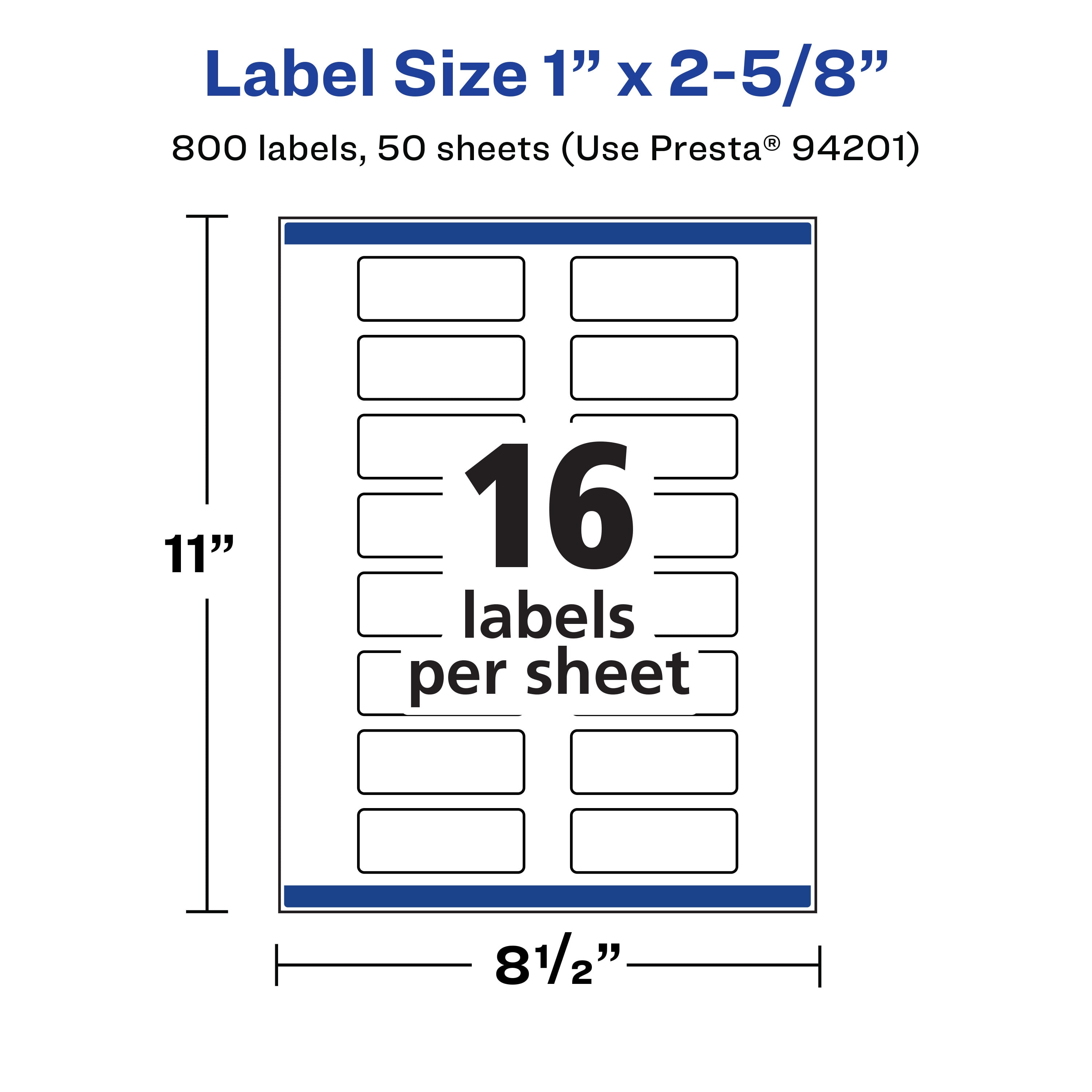 Avery Matte White Rectangle Labels, 1" x 2-5/8", 800 Labels
