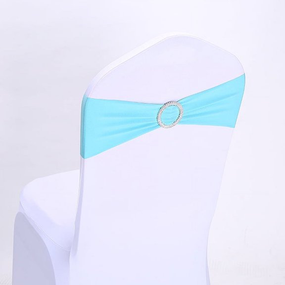 XmhyTop 10pcs Stretch Spandex Chair Bows for Christmas Wedding Party Banquet Decoration Elastic Bulk Chair Sashes with Buckle Engagement Event Birthday Graduation Meeting(Blue)