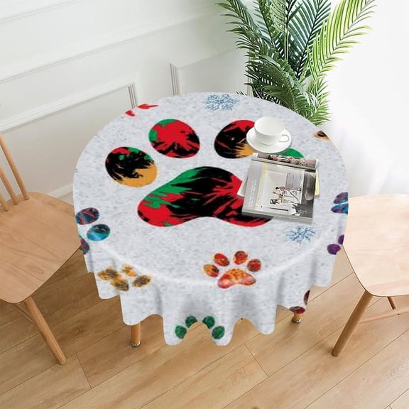 RKSupls 60 Inch Round Tablecloth, Colorful Paw Prints Premium Polyester Straight Edge Wrinkle Resistant Washable Table Cover for Party Home Dining Decor