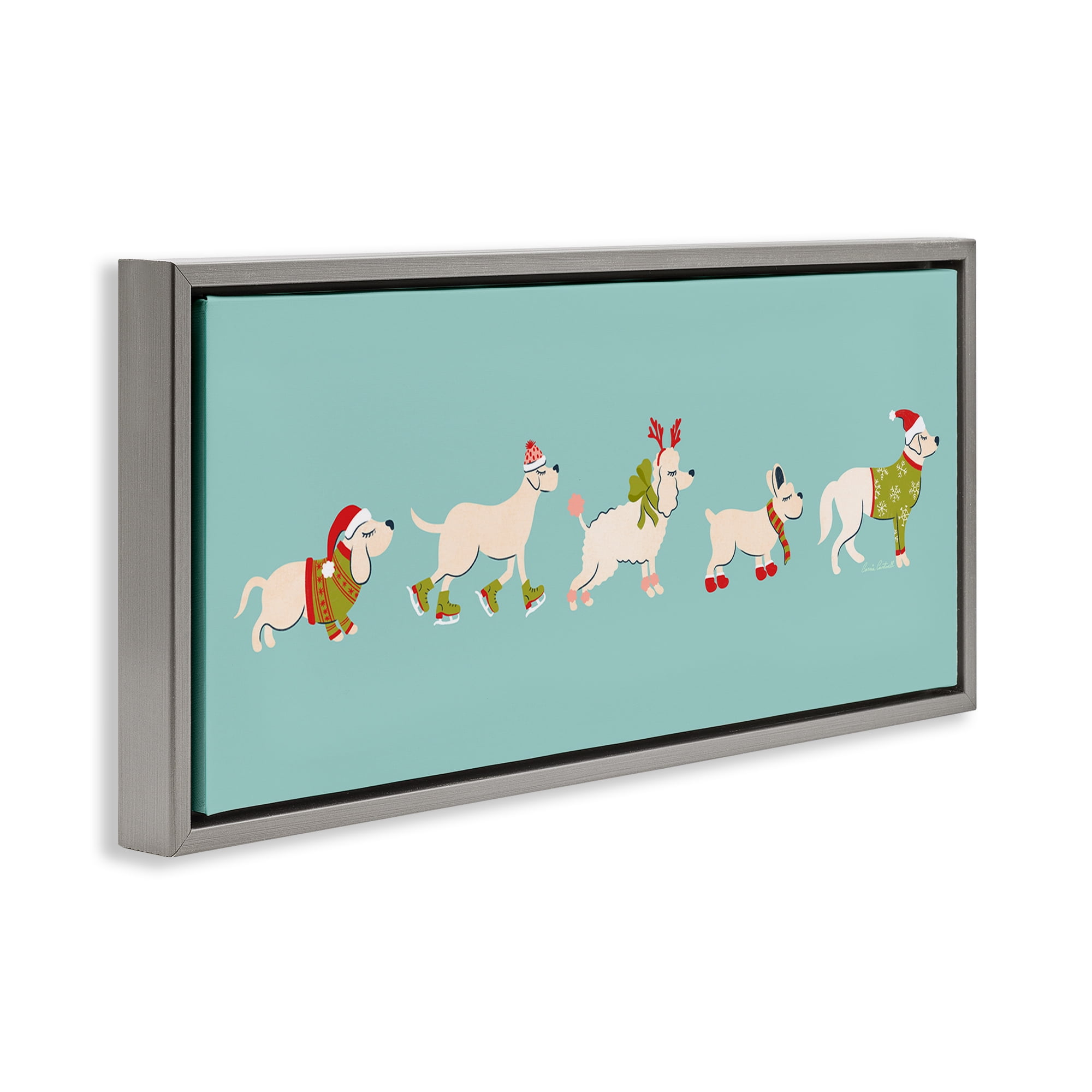 Stupell Industries Festive Dog Breeds Holiday Painting Gray Floater Framed Canvas Art Prints Wall Art, 25 x 11