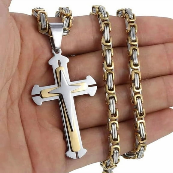 Orthodox 14K White Gold Jesus Cross Long Necklace Men Necklace Pendant Lucky Amulet Jewelry Birthday Gift