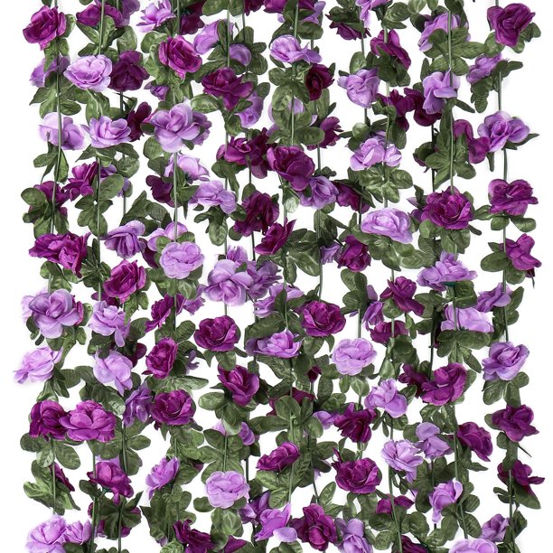 Guirnalda de flores artificiales KHOYIME con rosas moradas, 2,45 m, paquete de 9