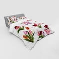 thumbnail image 3 of Floral Duvet Cover Set, Realistic Flowers Flourishing Tulips Cosmos and Lilies Pattern Blossoming Artwork, Bedding Set with Shams and Fitted Sheet, 3 Sizes, by Ambesonne, 3 of 3