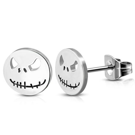 10mm Stainless Steel Jack Skellington Mask Round Circle Stud Earring pair