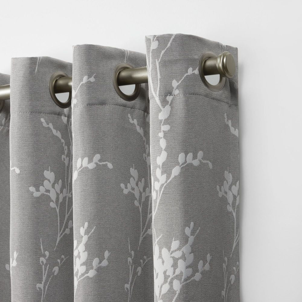 Nicole Miller Turion Floral Room Darkening Blackout Grommet Top Curtain Panel Pair, 52"x96", Ash Grey