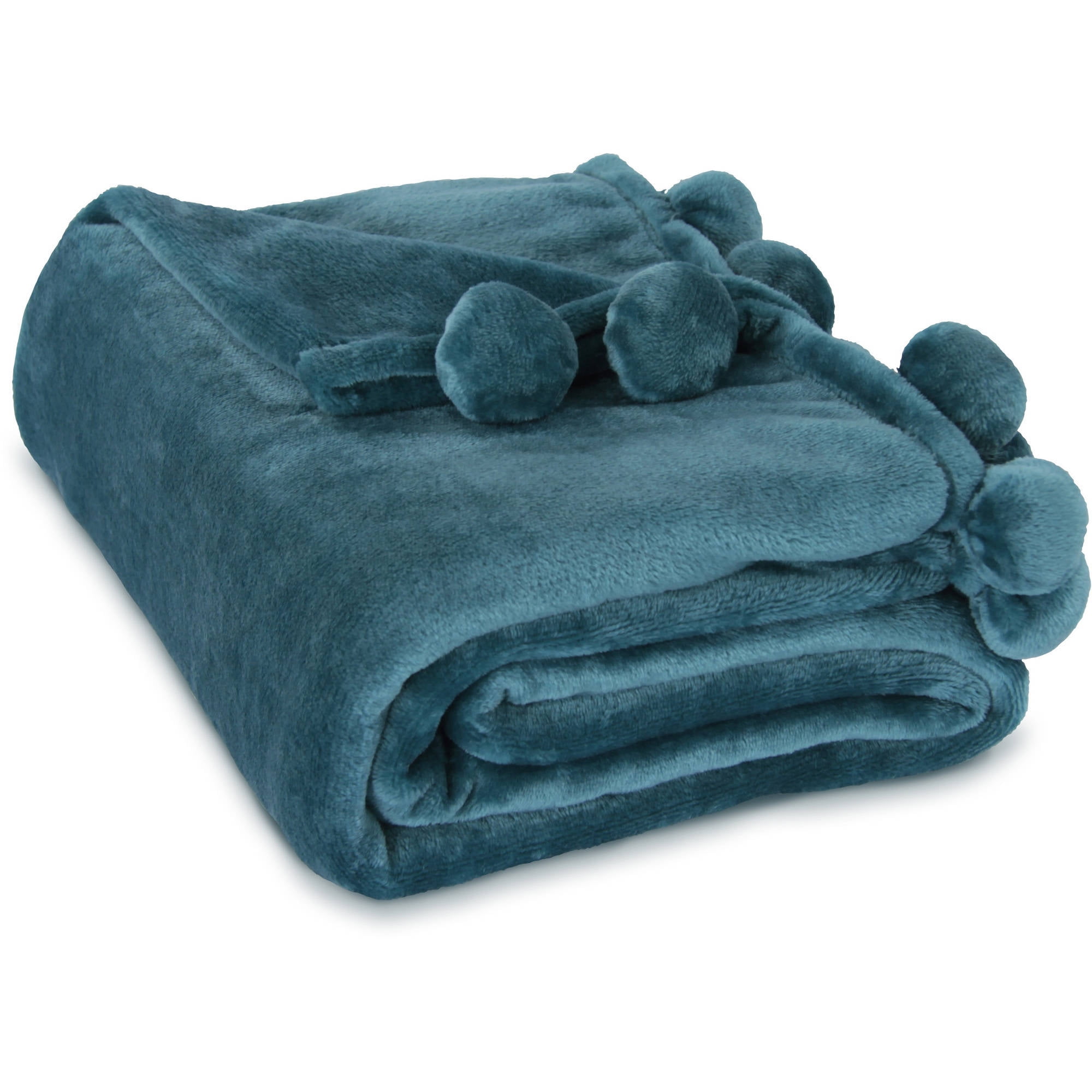 Mainstays Cozy Plush Fleece Pompom Throw Blanket, 1 Each
