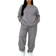 thumbnail image 2 of Women's 2 Piece Plus Size Womens Clothing Solid Color Casual Sportswear Long Pants Set, Easy and Chic Two-Piece Outfit for Casual Occasions,Gray 2XL, 2 of 4