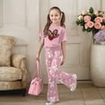 thumbnail image 2 of LRen Girls Summer Outfits Size 6 Cartoon Print T Shirt Top and Wide Pants Sports Suit Crewneck Children's Fashion Athleisure Short Sleeve Set Preppy Clothes Valentines Day Classroom Gifts, 2 of 6