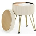 thumbnail image 1 of Songmics Taburete de tocador, Taburete otomano pequeño con Almacenamiento, de Terciopelo, 39.1 cm de diámetro x 44.5 cm de Alto, Color Blanco Crema, ULOM003W01,Crema Blanco, 1 of 2