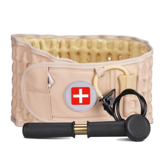 Decompression Back Belt - Spine Traction Lumbar Support Belt for Men & Women Lower Back Pain Relief, Back Traction Device Fits Waist Size 29-49 Inches (Beige)
