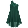 thumbnail image 4 of YUUMIN Kids Girls Chiffon Flower Girls Dress One Shoulder Shiny Beaded Bridesmaid Wedding Pageant A Army Green 10, 4 of 5