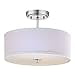 Lampe de Plafond Chromée Moderne avec Abat-Jour Tambour Blanc - 14 Pouces de Large
