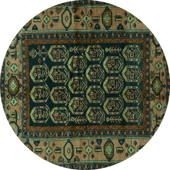 Ahgly Company Machine Washable Indoor Round Persian Turquoise Blue Traditional Area Rugs, 3' Round