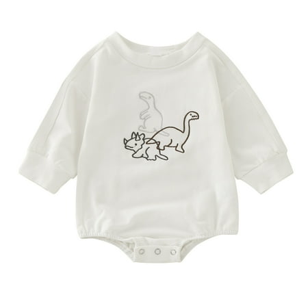 

TAIAOJING Baby Boys Girls Clothes Winter Long Sleeve Romper Bodysuit Clothes Cartoon Dinosaur Brown White 0-6 Months