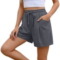 thumbnail image 2 of VBVC Women's Drawstring Cotton-Linen Shorts,Breathable Shorts For Women,Ladies Lightweight Summer Beach Bottoms with Pockets,Gray,S-2XL, 2 of 9