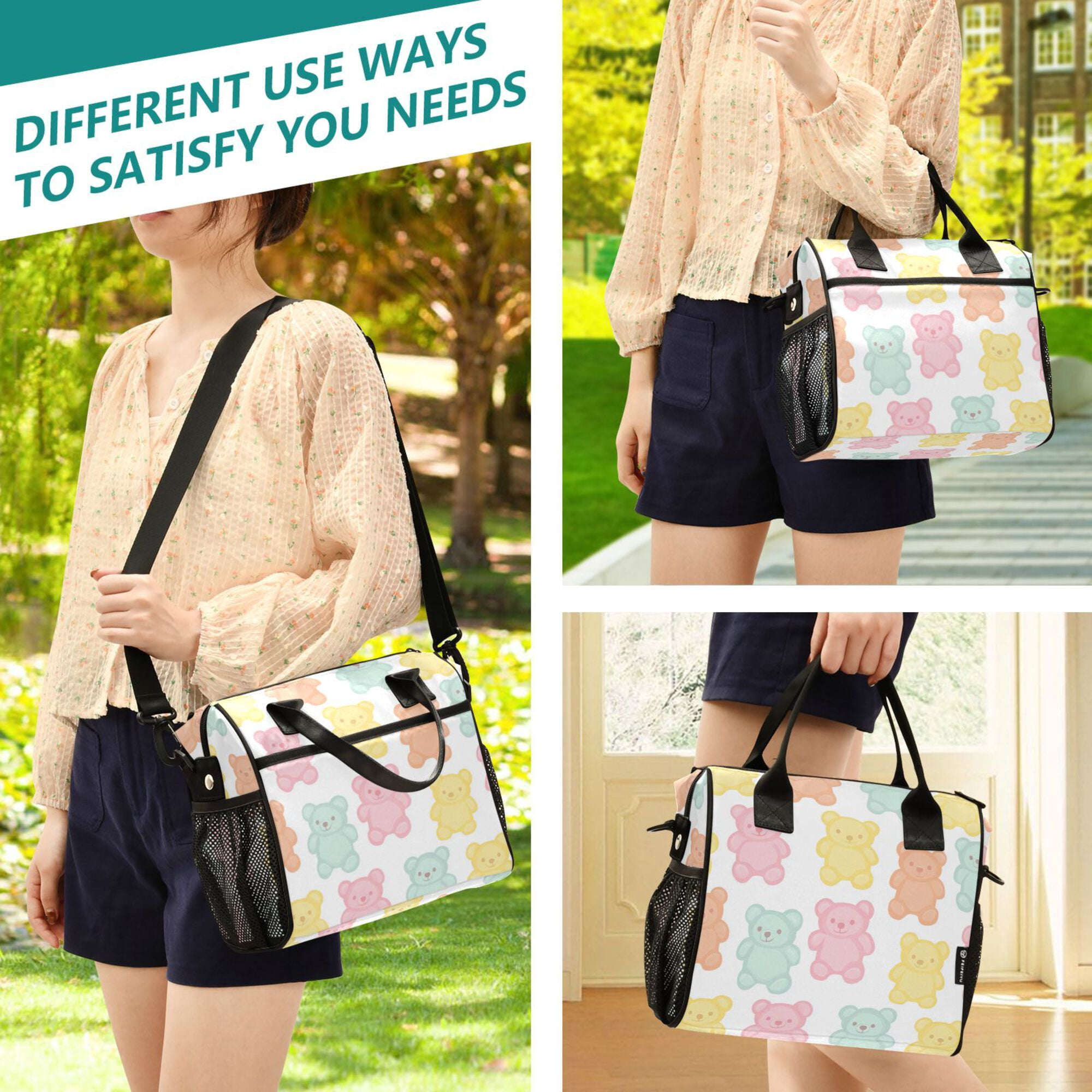 FORMRS Insulated Lunch Bag Unisex Large Capacity with Shoulder Strap, Cute Gummy Bears Pattern