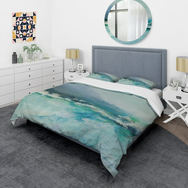 Designart 'Indigo Abstract Watercolor Blue' Coastal Bedding Set - Duvet Cover & Shams