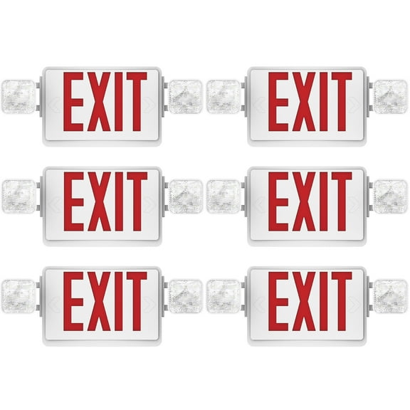 Sunco 6 Pack Red Exit Signs With Emergency Lights, Two Adjustable Square LED Lights, 94V-0 Fire Resistant, Backup Battery, 120-277V, Wall Or Ceiling Mount, Commercial Grade Double Sided UL