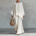 thumbnail image 2 of Women's Simple Loose Linen Blend Shirt and Wide-Leg Pants Set, 2 of 5