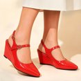 thumbnail image 2 of Wedge Heels for Women Comfortable Leather Ankle Strap Slip on Lightweight Square Closed Toe Business Casual Work Dress Shoes Red Size 9, 2 of 4