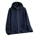 thumbnail image 2 of ZAZYULZ Women's Fall and Winter Solid Color Zipper Thickened Double Polar Fleece Hooded Coat Plus Size Soft Comfort Fit Casual Coat(Dark Blue,M), 2 of 9