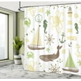 thumbnail image 5 of Ambesonne Nautical Shower Curtain, Lighthouse Pastel Colors, 69"Wx75"L, Cream Cocoa and Green, 5 of 5