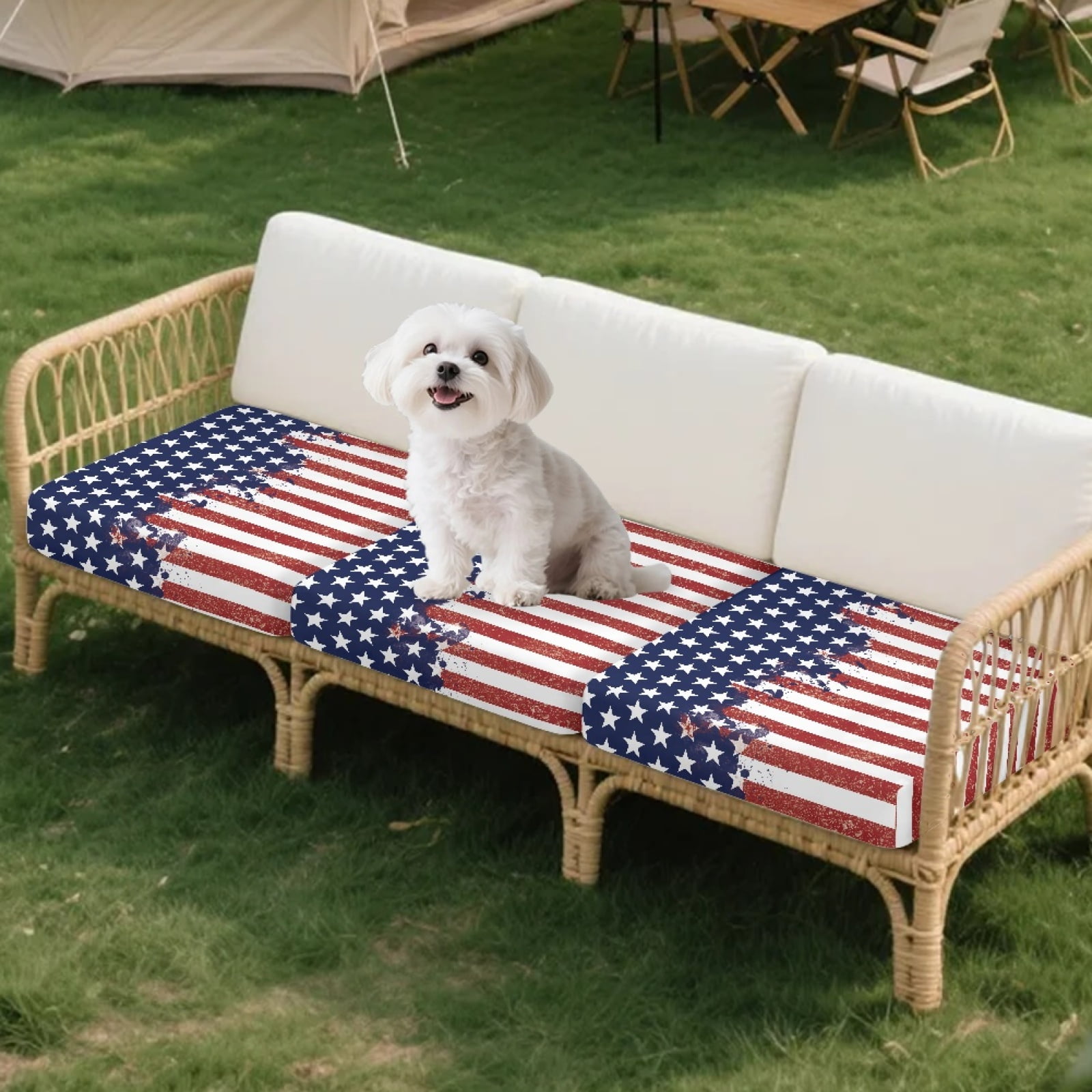 Xoenoiee American Flag Paint Splatter Print Couch Cushion Covers, Stretch Soft Couch Covers for Sofa, Washable Non-Slip Sofa Slipcover Furniture Protector for Indoor and Outdoor