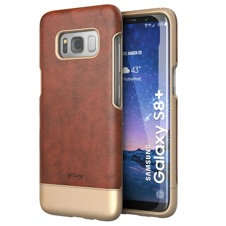 Brown Samsung Faceplates Galaxy S8 Plus (S8+) Premium Vegan Leather Case - Artura Collection By Encased (Samsung S8+) (Chestnut Brown) ()