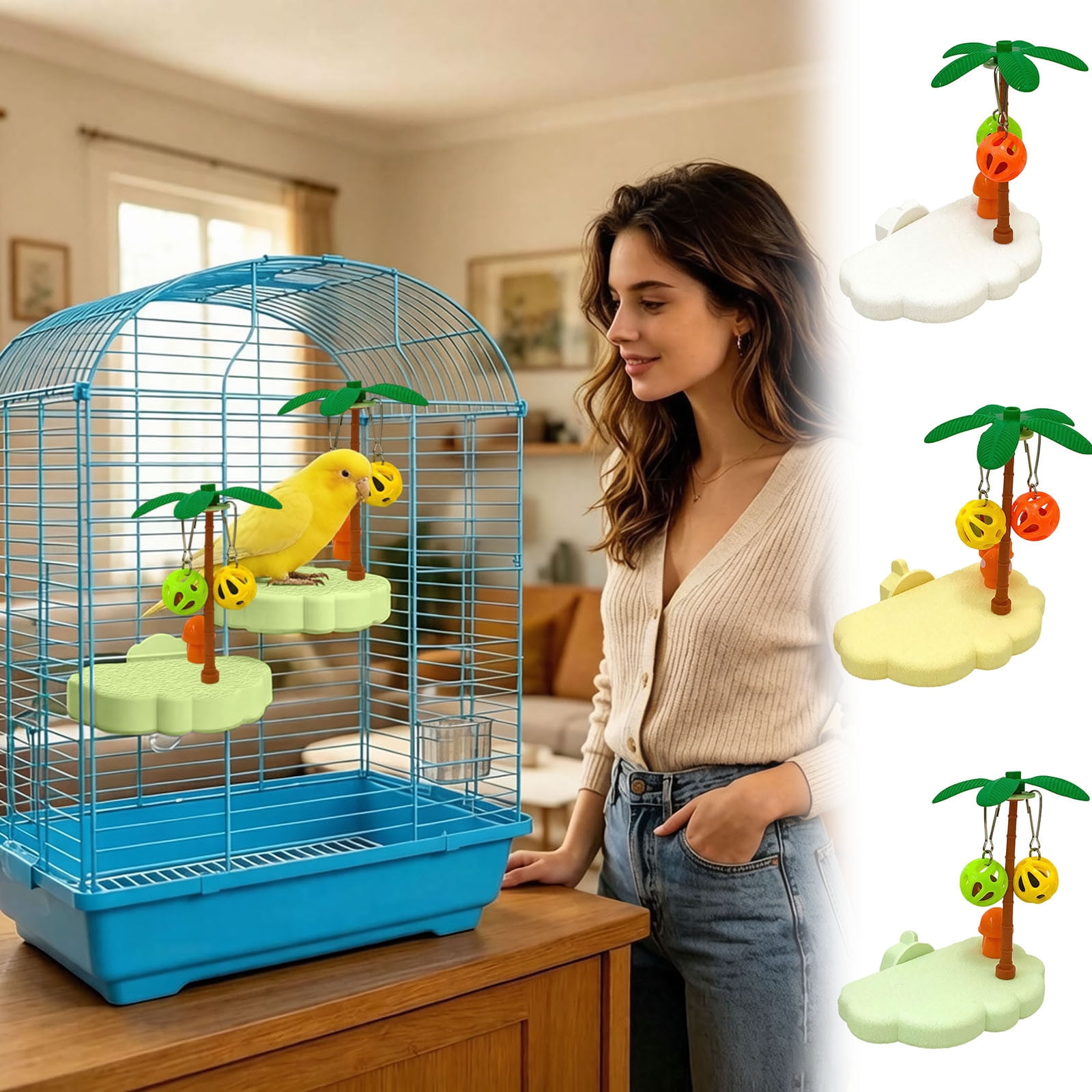 Cute Cloud Shaped Bird Perch Platform Secure Cage Mount Parrot Standing Stand Interactive Chew Toy Climbing Play Station for Budgie Cockatiel Lovebird Conure