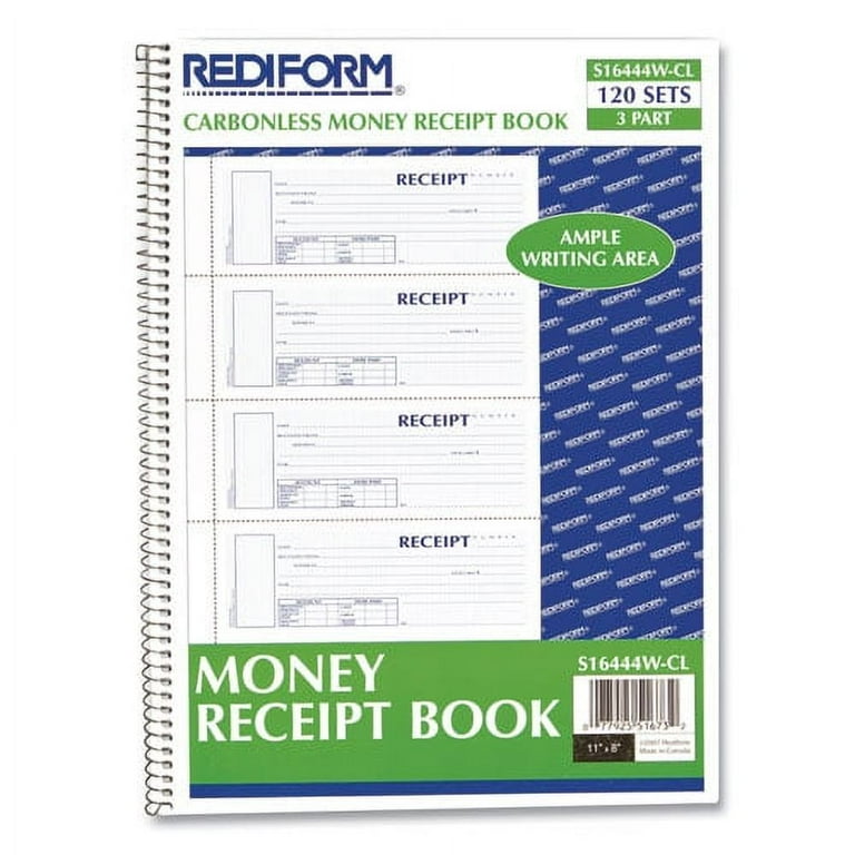 Spiralbound Unnumbered Money Receipt Book, Three-Part Carbonless, 7 x 2.75, 4 Forms/Sheet, 120 Forms Total Spiralbound Unnumbered Money Receipt Book, Three-Part Carbonless, 7 x 2.75, 4 Forms/Sheet, 120 Forms Total