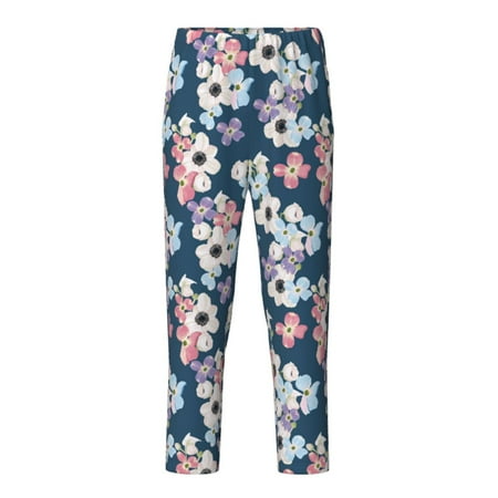 Fuzoiu Flowers Print Teenagers Pajama Pants Lounge Pants with 2 Pockets Elastic Waist Kids Sleep Bottoms Comfy Sleepwear PJ Bottoms for Kids-XS(5-6)