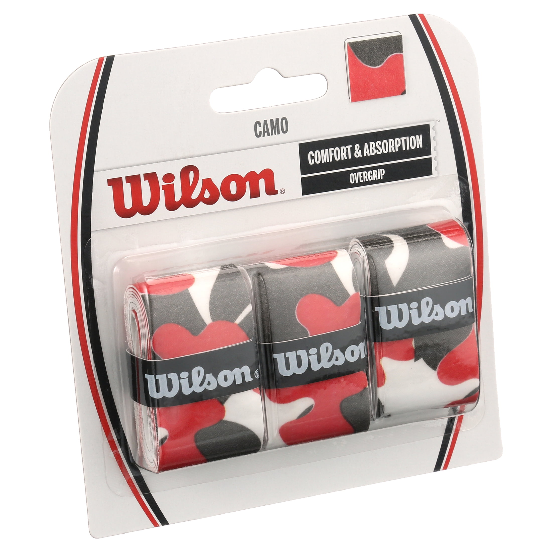 Wilson Camo Overgrip Racquet Sport Grips, Red/White/Blue Camo, 3 Pack