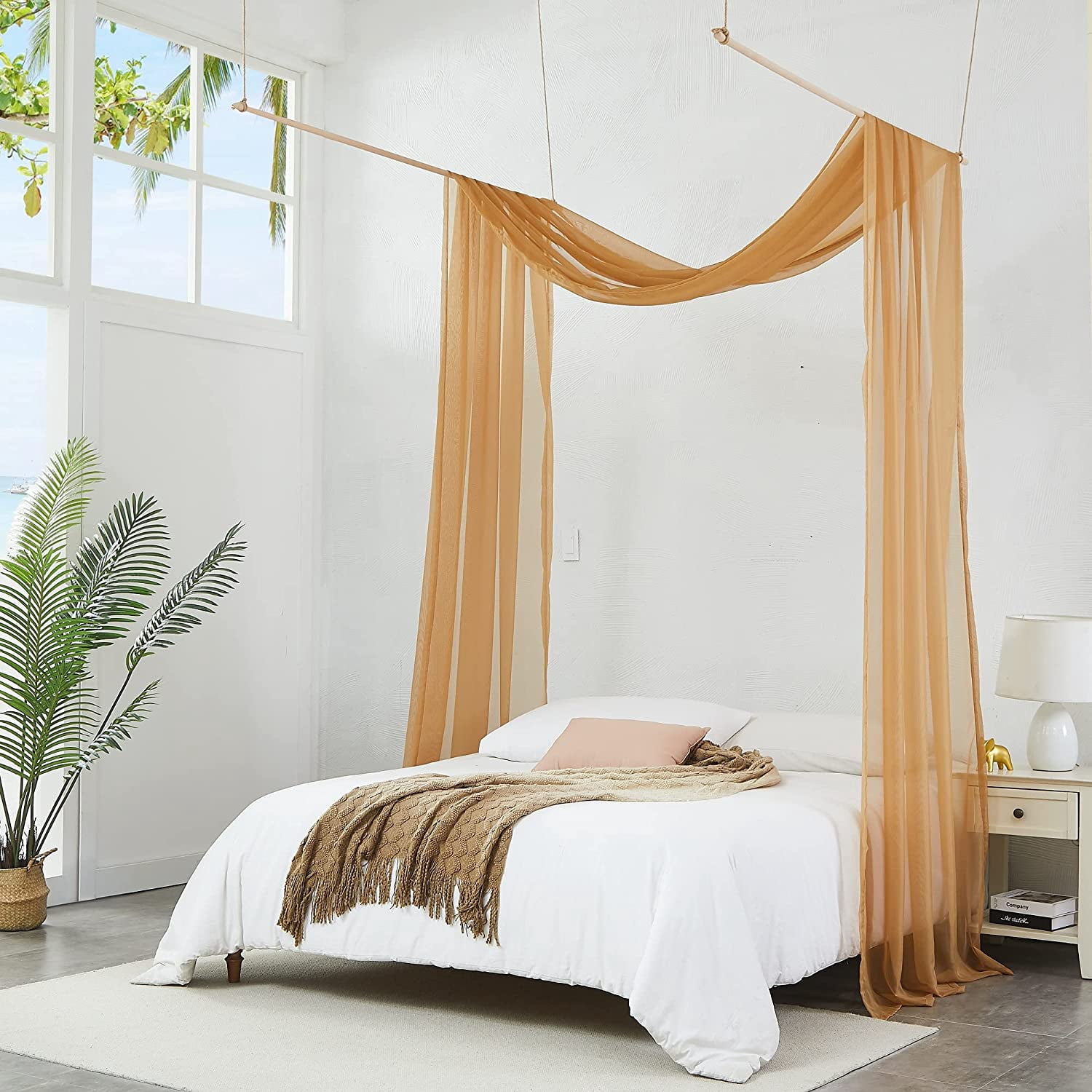 Warm Home Designs 55" W x 144" L Caramel Gold Bed Canopy Curtains for Twin Bed. BC Gold 144