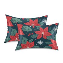 Yayeee Pillowcase King Size Set of 2 Satin Wrinkle Resistant Pillow Case, Red Christmas Leaves