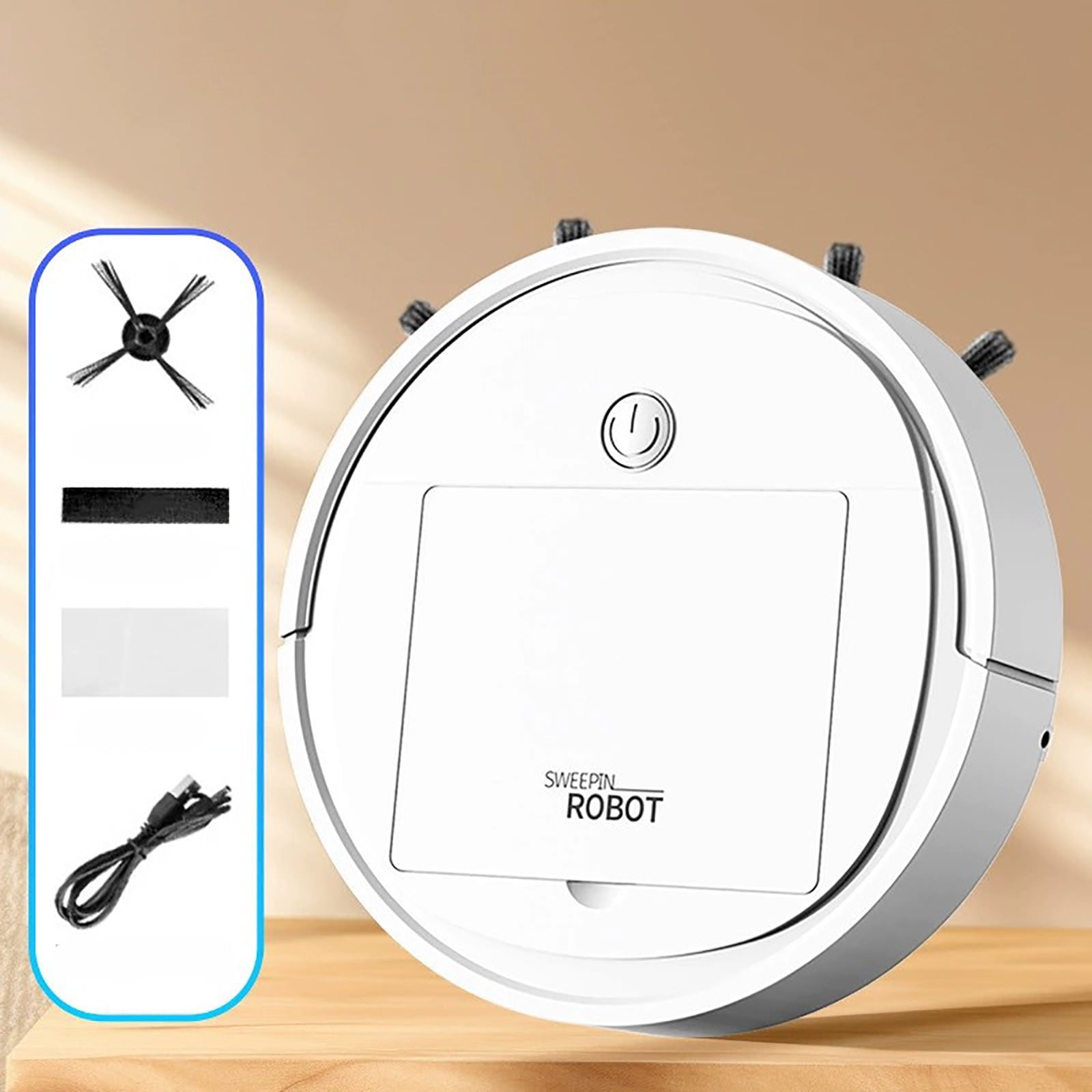 SPOORYYO Smart Vacuum Cleaning Robot, Automatic USB Rechargeable Mini Cleaner with Humidification & Strong Suction for Floors, Carpets & Hard-to-Reach Areas, White