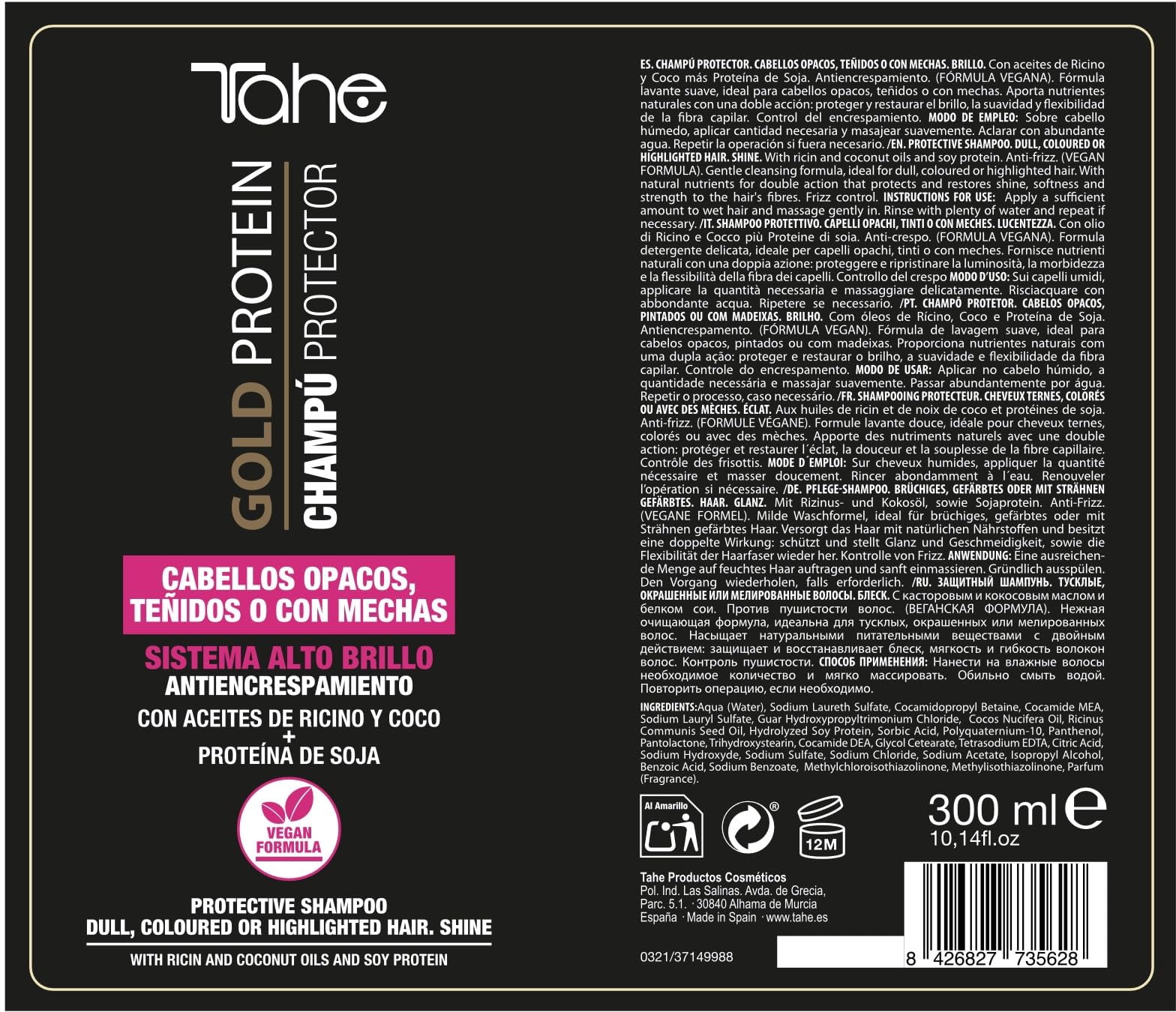 Tahe Gold Protein for Colored Hair Small Kit - Shampoo 300ml + Mask 400ml + Styling Cream 100ml