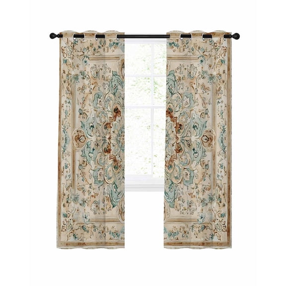 Vintage Flowers Pattern Blackout Curtains for Bedroom Living Room, Ethnic Classical Bohemian Style 84 In Long Thermal Insulated Room Darkening Drapes Grommet Window Treatments, 52 x 84 In