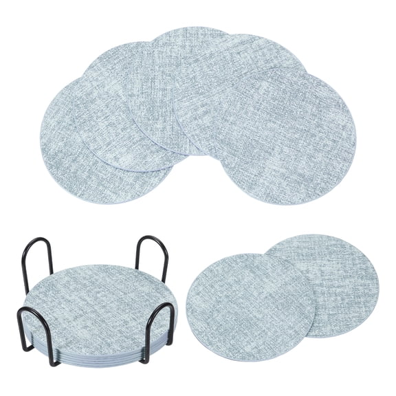 Uxcell 6Pcs Drink Coasters with Holder, 4"x4" Dual Sided Round Coasters, Light Blue