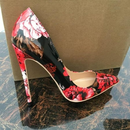 

2021 New Arrivals Sale Gothic Floral Print Women Patent Pointed Toe High Heel Shoes Sexy Lady Designer Stiletto Pumps Plus Size 42 43 44 45
