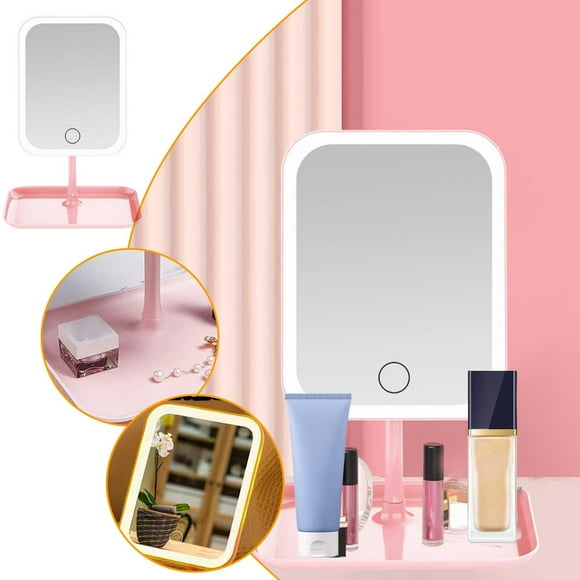 LSLJS Folding Travel Mirror Lighted Makeup Mirror with LED 3 Color Light Modes, USB Rechargable, Portable, Ultra Thin, CompactVanity Mirror with Contact Screen Dimmin, Mirror