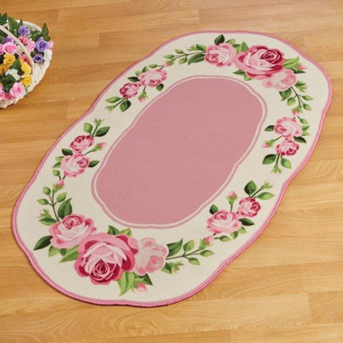 Pink Rose Border Rug with SkidResistant BackingPink